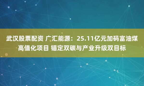 武汉股票配资 广汇能源：25.11亿元加码富油煤高值化项目 锚定双碳与产业升级双目标