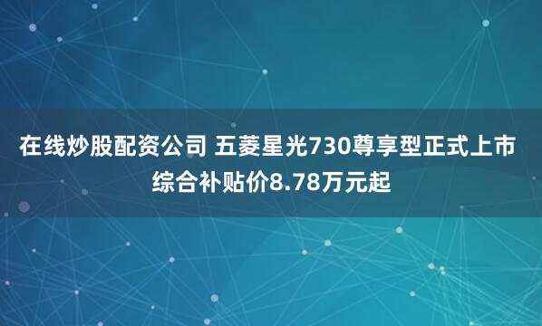 在线炒股配资公司 五菱星光730尊享型正式上市 综合补贴价8.78万元起
